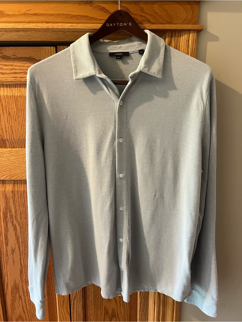 Vince Light Gray Pique Button-Down Long Sleeve Shirt